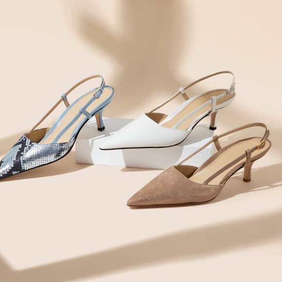 Sling Fling High White Heels – 55mm Leather Slingback Pumps, Comfortable - Picture 5 of 10